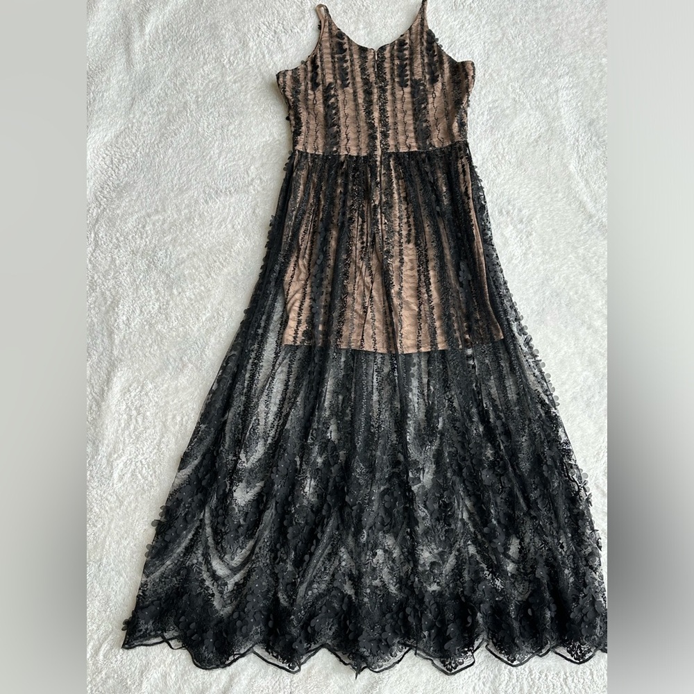 Aqua Black and Tan Pleated Tiered Maxi Dress